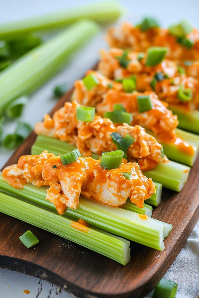 Assembling the Buffalo Chicken Celery Sticks