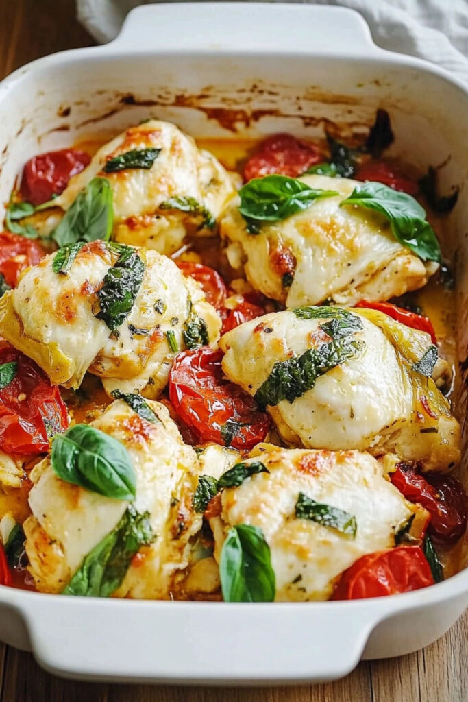 Baking the Tomato Basil Artichoke Baked Chicken