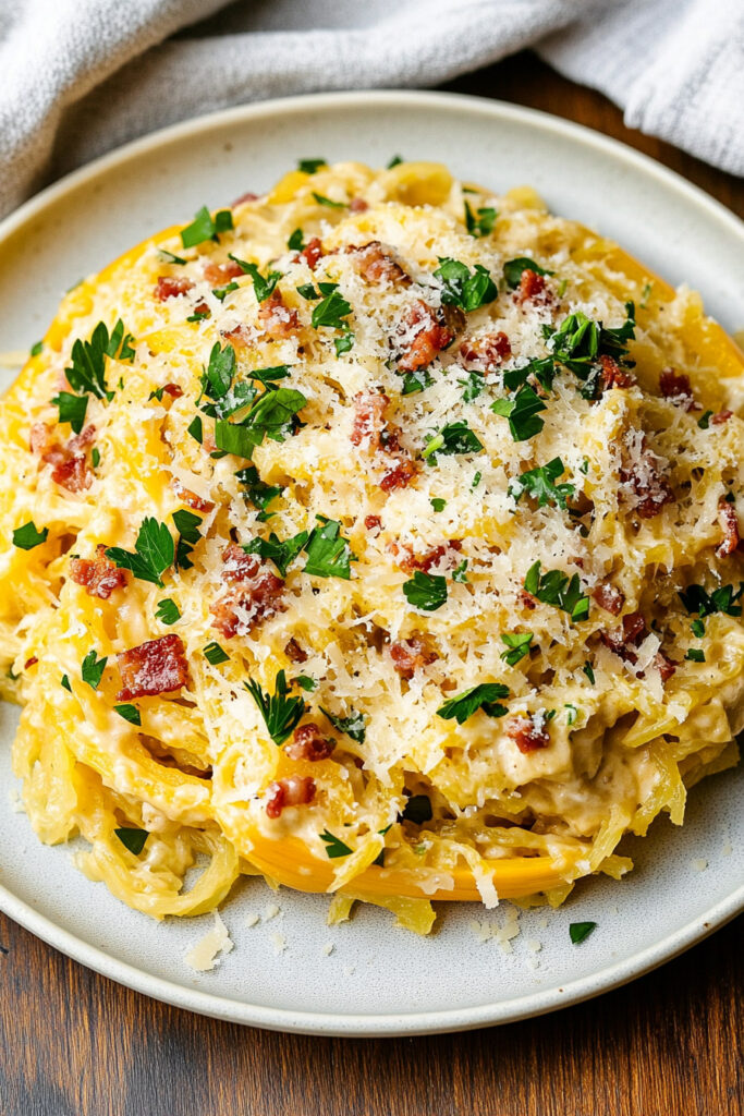 Cooking Process Spaghetti Squash Carbonara