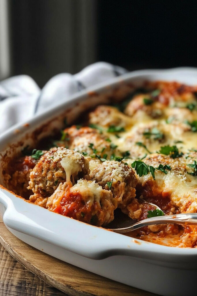 Meatball Parmesan Casserole Final Dish