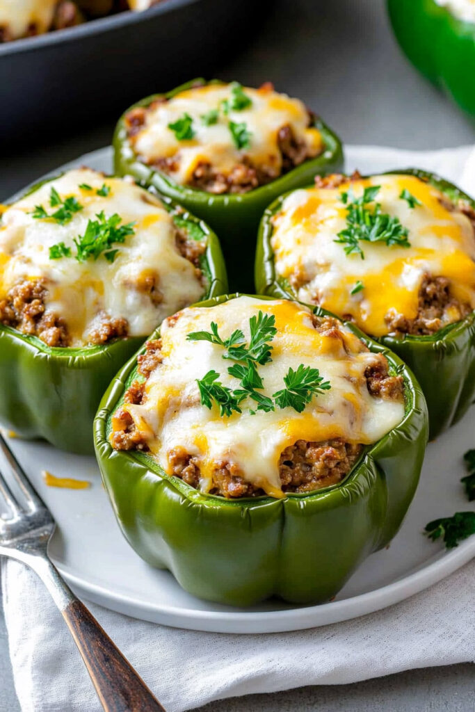 Serving the Philly Cheesesteak Stuffed Peppers