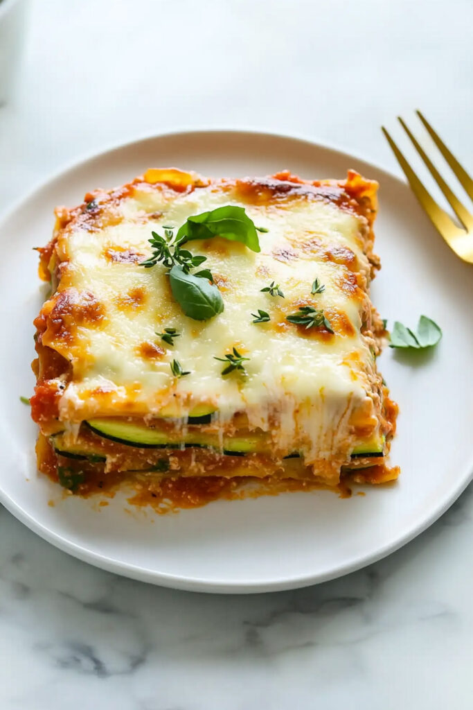 Serving the Zucchini Lasagna