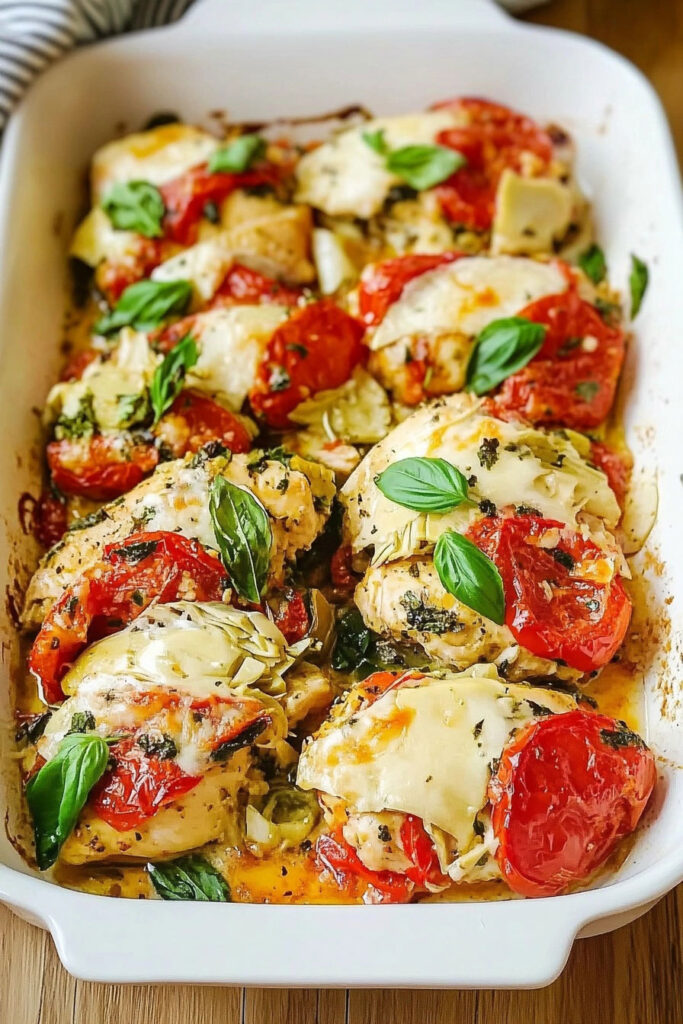 Tomato Basil Artichoke Baked Chicken