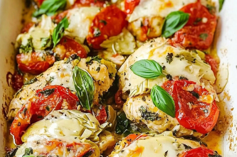 Tomato Basil Artichoke Baked Chicken